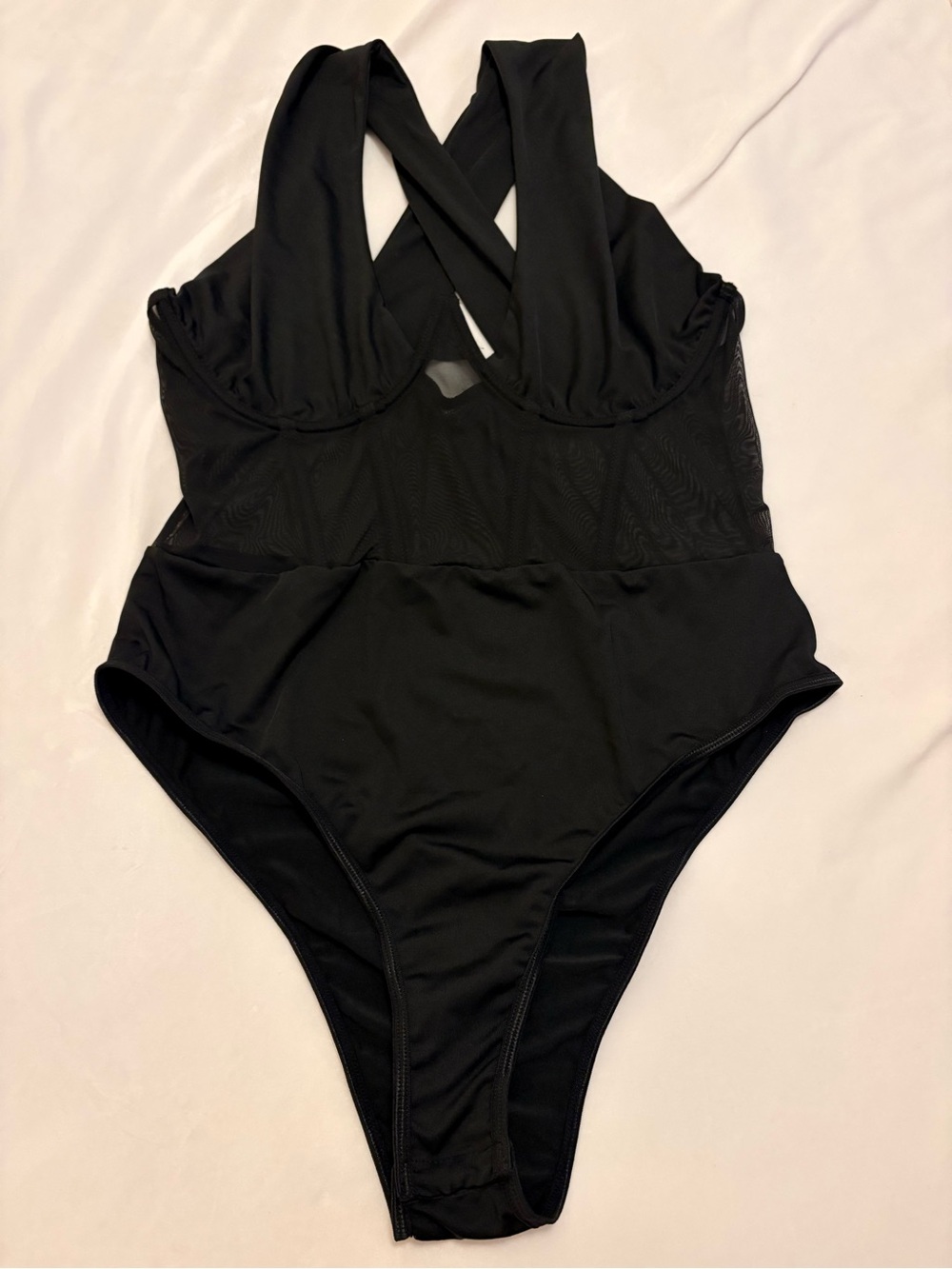 G Bella Black Mesh Cutout Bodysuit XL Criss Cross Halter One Piece